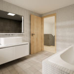 ST Easy 50 – KGH Wien Badansicht Badewanne, Spiegel und Tür