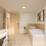 ST Easy 50 – KGH Wien Studentenzimmer mit Blick auf Bett, Schreibtisch und Tür