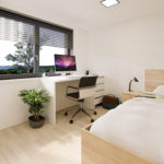 ST Easy 50 – KGH Wien Studentenzimmer mit Blick auf Bett, Schreibtisch und Fenster