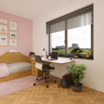 ST Easy 70 – DHH Badezimmer mit Blick auf Badewanne, Dusche und Tür